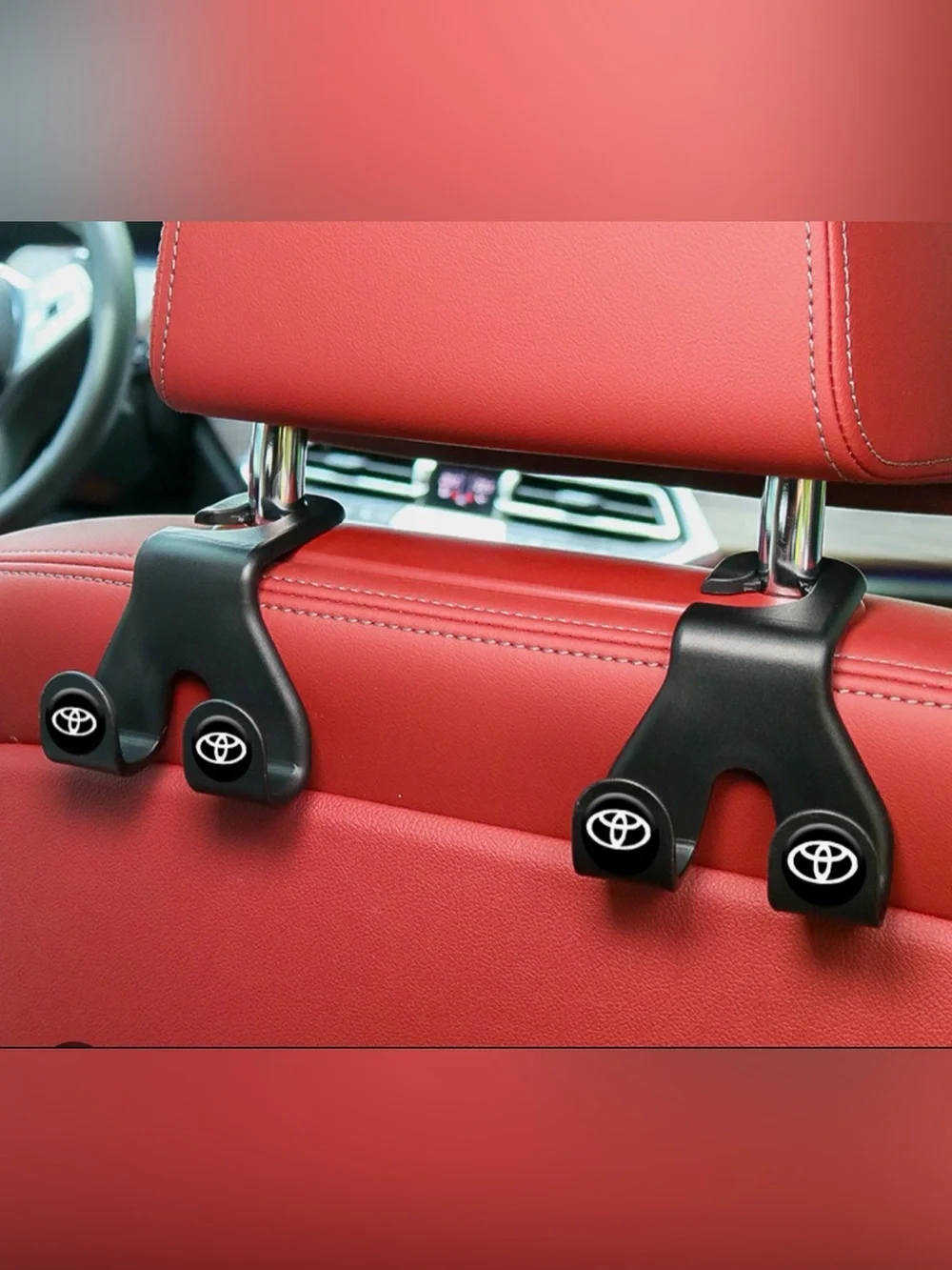 2 Toyota Car Headrest Coat Hooks - Black Twin Pack